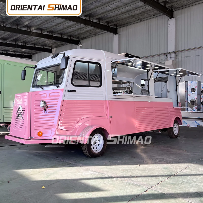 5.8m Pink and White Vintage-Style Pizza Food Trailer