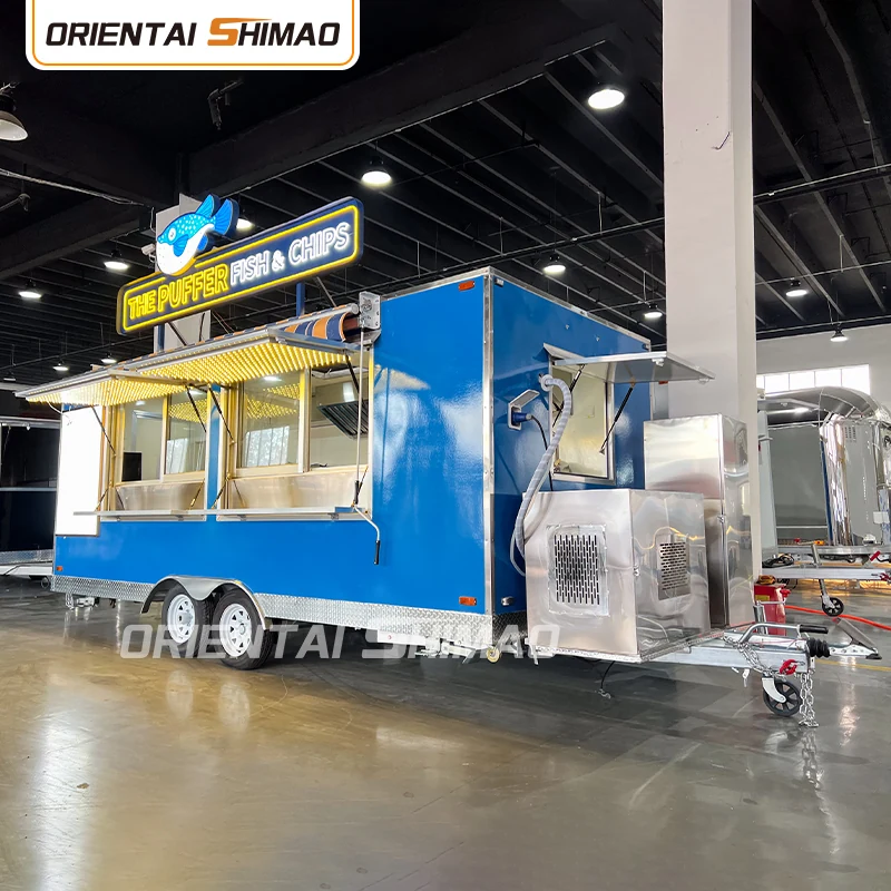 5m Blue Fish and Chips Food Trailer